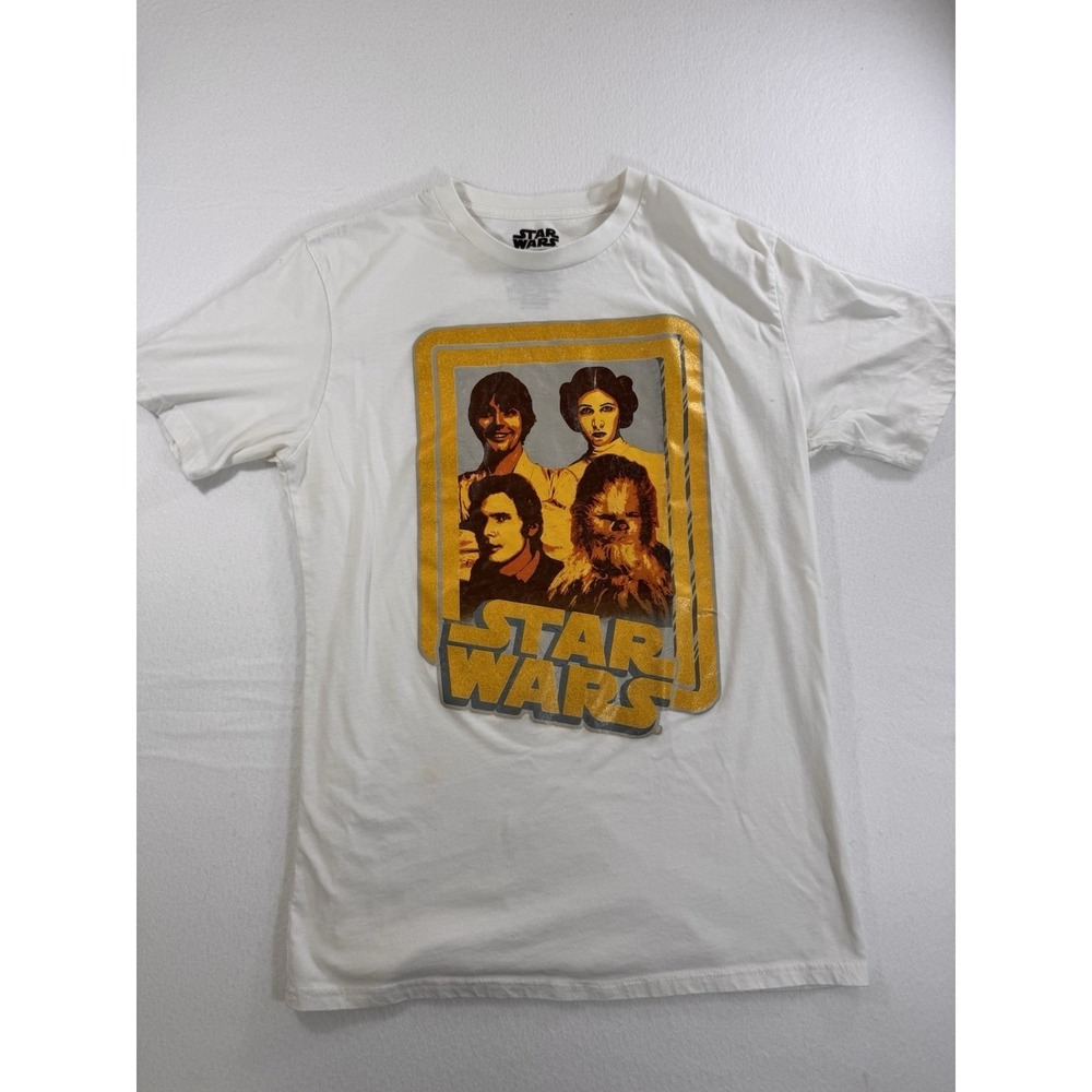 Star Wars Mens Graphic T-Shirt White Medium Retro Luke Leia Han Solo Mad Engine